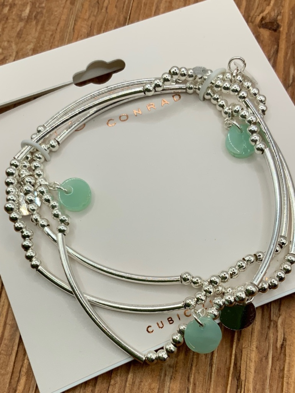 LC Lauren Conrad Silver Tone Multi-Strand Mint Disk Charms Stretchy Bracelets